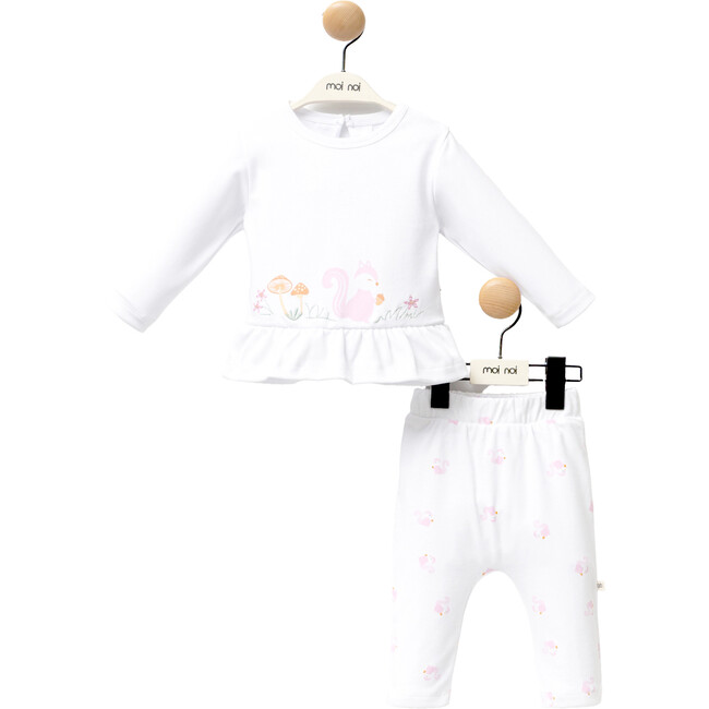 Chipmunk Graphic Ruffle Outfit, White - Mixed Apparel Set - 2