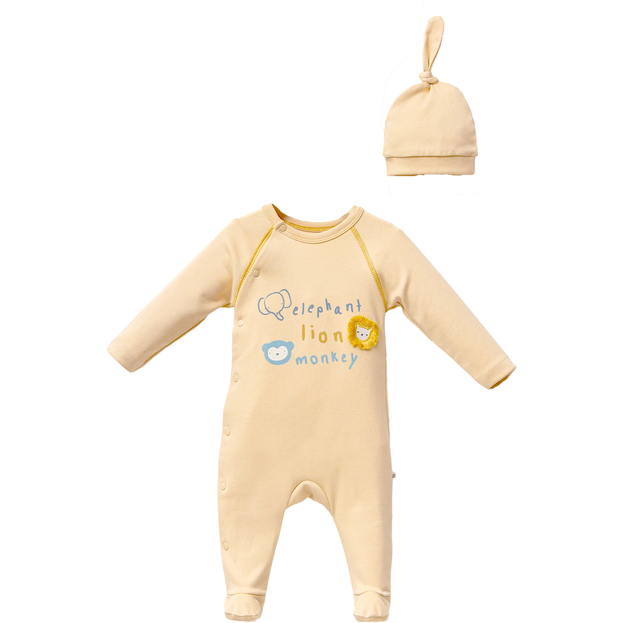 Animal Graphic Babygrow & Hat, Yellow - Footie Pajamas - 1