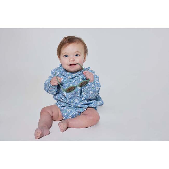 Caroline Ruffle Collar 3-Quarter Sleeve Bubble, Bedford Gardens Blue - Onesies - 2