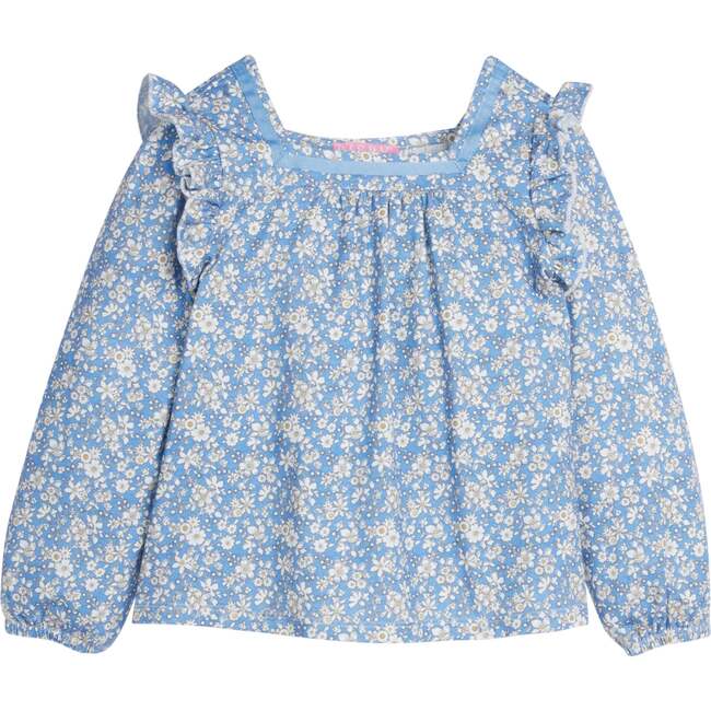 Adams Ruffle Shoulder Angel Long Sleeve Top, Roland Floral Blue