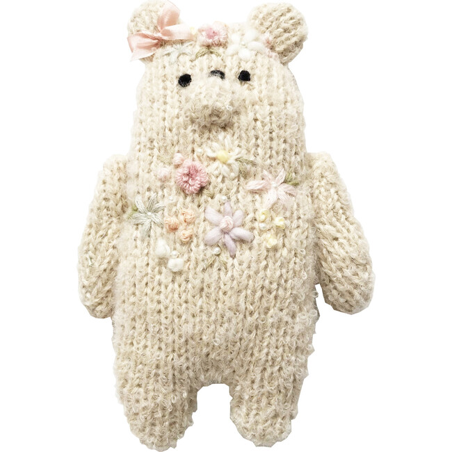 Hand Embroidered Flower Bear, Natural