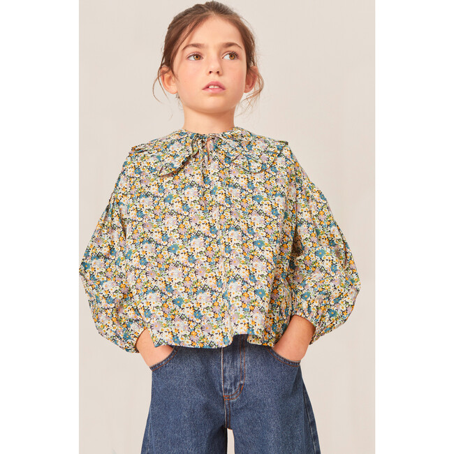 Valentina Liberty Oversized Collar Long Sleeve Blouse, Blue - Blouses - 2