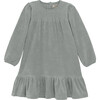 Velour Round Neck Long Puff Sleeve Smocked Dress, Quarry - Dresses - 1 - thumbnail