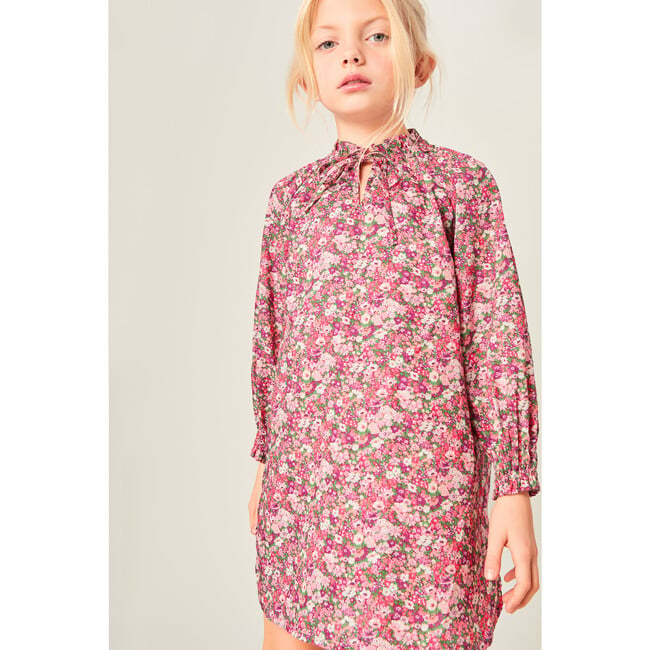 Casilda Liberty Stand Collar Long Raglan Sleeve Frill Trim Dress, Pink - Dresses - 2