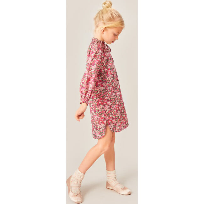 Casilda Liberty Stand Collar Long Raglan Sleeve Frill Trim Dress, Pink - Dresses - 3