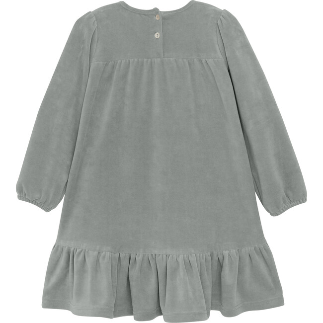 Velour Round Neck Long Puff Sleeve Smocked Dress, Quarry - Dresses - 4