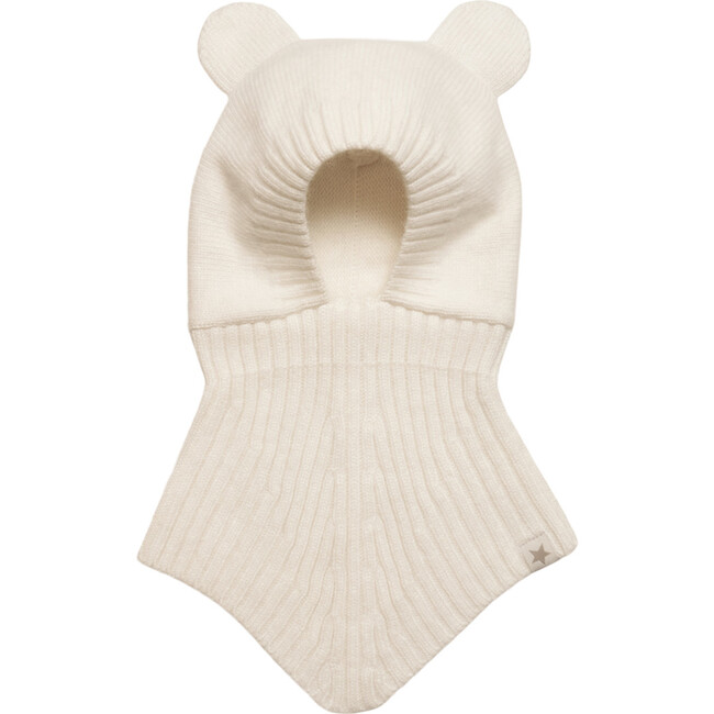 Softy Bear Merino Wool Cashmere Knit Ears Balaclava, Off White