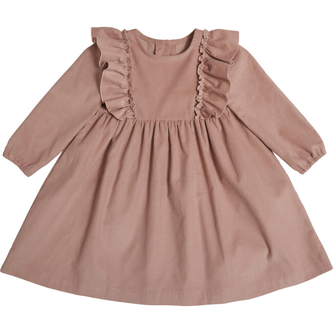 Sophia Corduroy Ruffle Detail Long Sleeve Back Buttons Dress, Rose