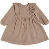 Sophia Corduroy Ruffle Detail Long Sleeve Back Buttons Dress, Camel - Dresses - 1 - thumbnail