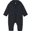 Merino Wool Fleece Ears Long Sleeve Zipper Hooded Pram Suit, Navy - Rompers - 1 - thumbnail