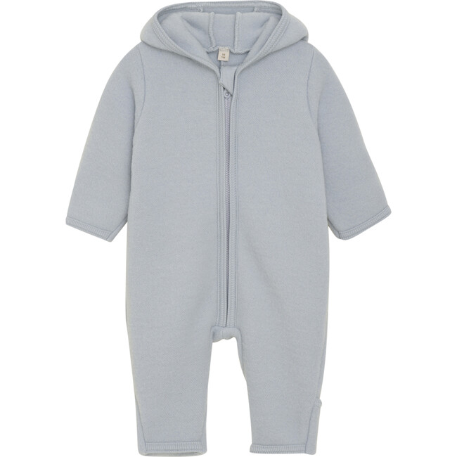 Merino Wool Fleece Ears Long Sleeve Zipper Hooded Pram Suit, Quarry