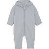 Merino Wool Fleece Ears Long Sleeve Zipper Hooded Pram Suit, Quarry - Rompers - 1 - thumbnail