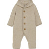 Merino Wool Fleece Long Sleeve Point Hooded Pixie Suit, Camel Melange - Rompers - 1 - thumbnail