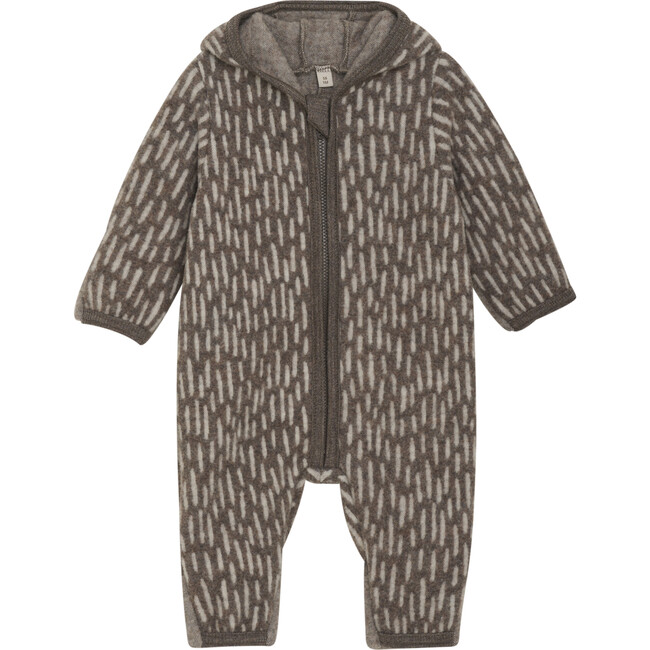 Merino Wool Fleece Ears Long Sleeve Zipper Hooded Pram Suit, Morel