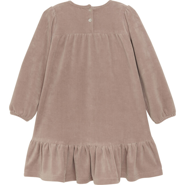 Velour Round Neck Long Puff Sleeve Smocked Dress, Fawn - Dresses - 4