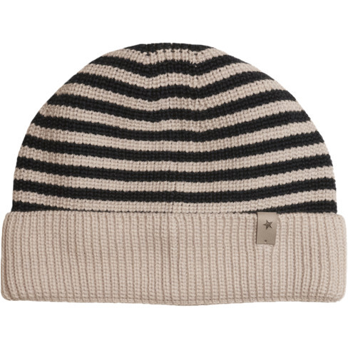 Merino Wool Contrast Striped Beanie, Navy