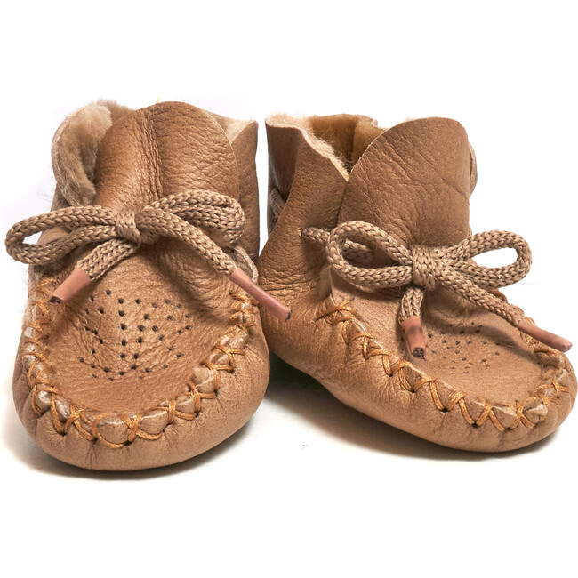 Babys Sheep Skin Lace-Up Footie, Camel