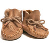 Babys Sheep Skin Lace-Up Footie, Camel - Socks - 1 - thumbnail