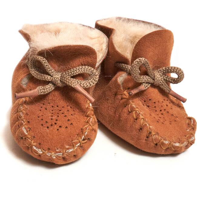 Babys Sheep Skin Lace-Up Footie, Cognac