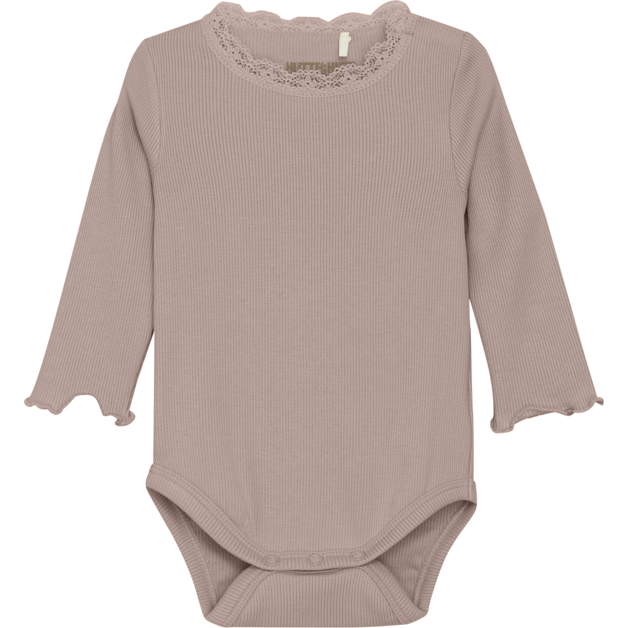Babys Organic Cotton Ribbed Wavy Long Sleeve Snap Buttons Body Suit, Fawn - Onesies - 1