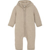 Merino Wool Fleece Ears Long Sleeve Zipper Hooded Pram Suit, Camel Melange - Rompers - 1 - thumbnail