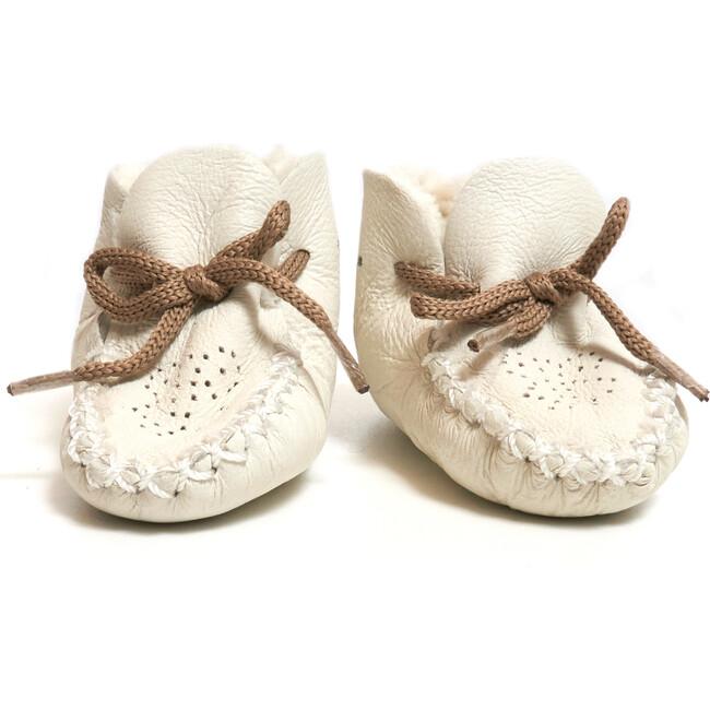 Babys Sheep Skin Lace-Up Footie, White