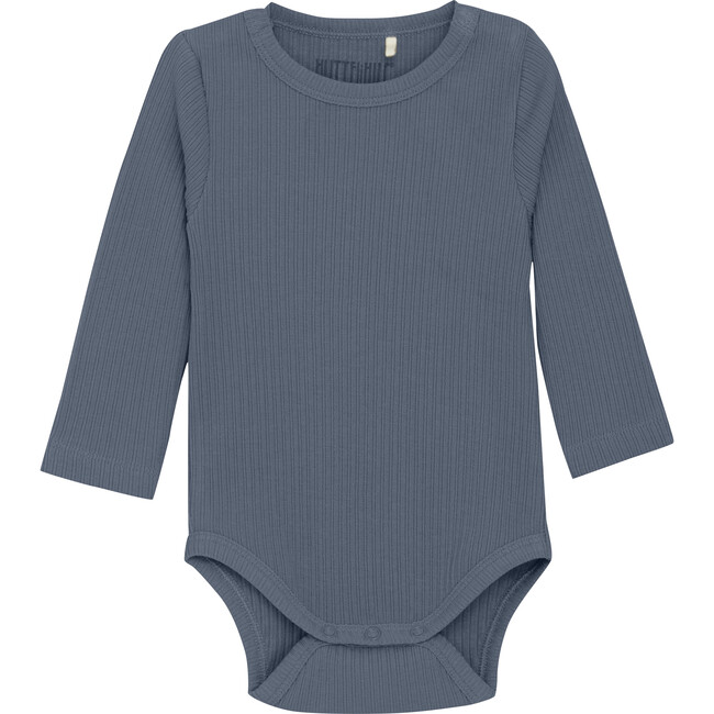 Babys Organic Cotton Ribbed Long Sleeve Snap Buttons Body Suit, Stormy Weather