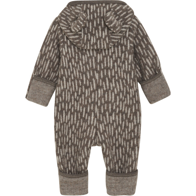 Merino Wool Fleece Ears Long Sleeve Zipper Hooded Pram Suit, Morel - Rompers - 4