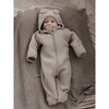 Merino Wool Fleece Ears Long Sleeve Zipper Hooded Pram Suit, Camel Melange - Rompers - 2