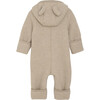 Merino Wool Fleece Ears Long Sleeve Zipper Hooded Pram Suit, Camel Melange - Rompers - 3