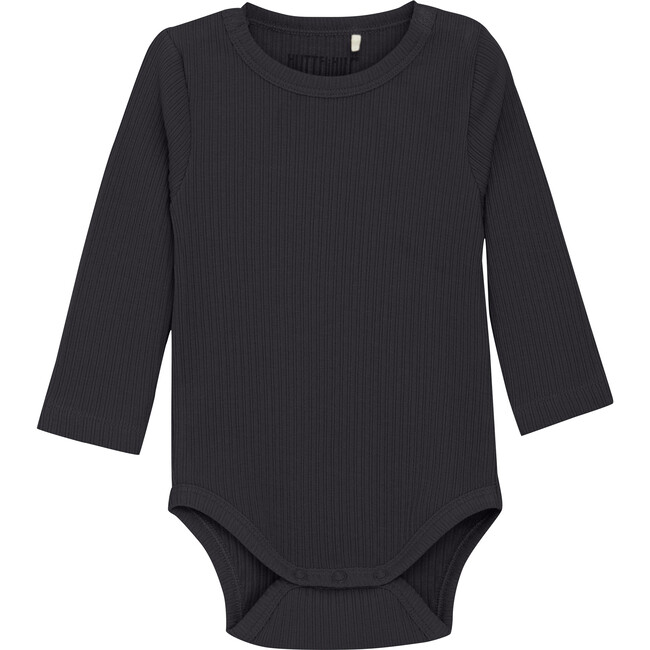 Babys Organic Cotton Ribbed Long Sleeve Snap Buttons Body Suit, Dark Navy