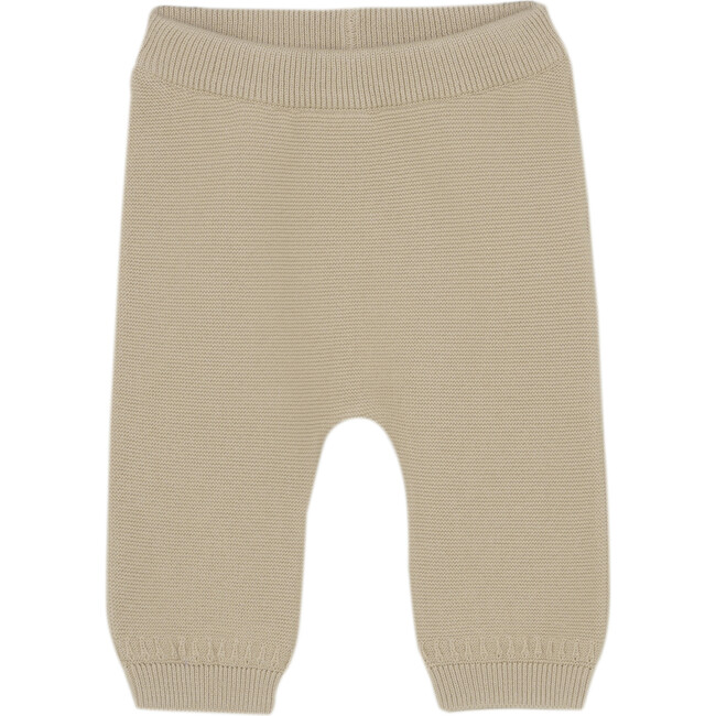 Babys Organic Cotton Knit Elastic Waist Pants, Cement - Pants - 1