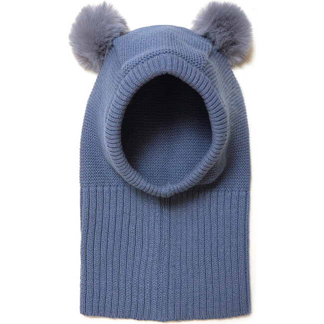 Cotton Knit 2-Faux Fur Pom Poms Balaclava, Skye