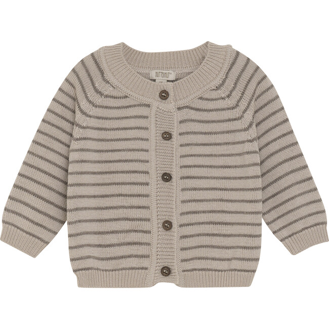 Babys Merino Wool Striped Long Sleeve Front Buttons Cardigan, Light Taupe