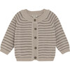 Babys Merino Wool Striped Long Sleeve Front Buttons Cardigan, Light Taupe - Cardigans - 1 - thumbnail