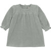 Babys Velour Round Neck Long Puff Sleeve Smocked Dress, Quarry - Dresses - 1 - thumbnail