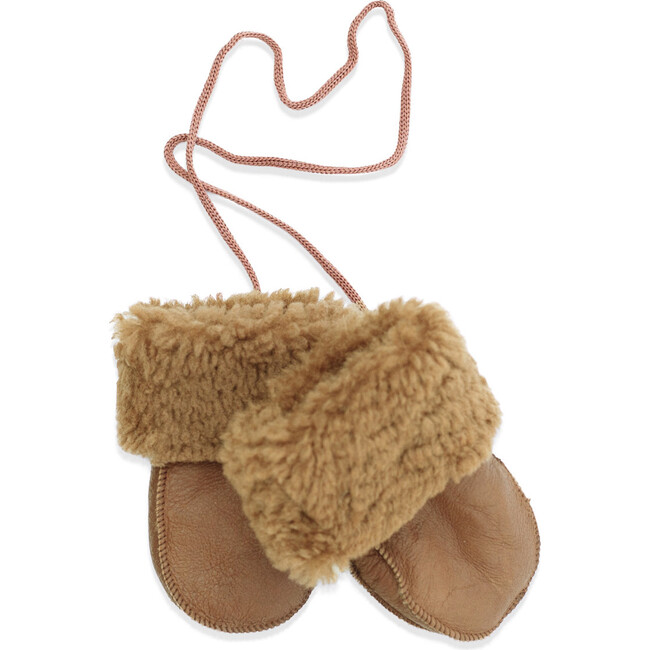 Babys Sheep Skin Non-Coated Mittens, Camel