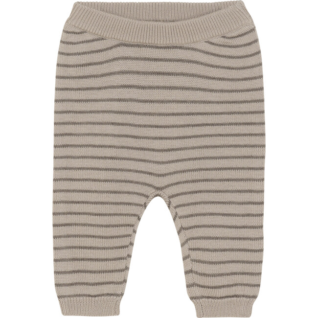 Babys Merino Wool Striped Elastic Waist Pants, Light Taupe