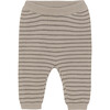 Babys Merino Wool Striped Elastic Waist Pants, Light Taupe - Pants - 1 - thumbnail