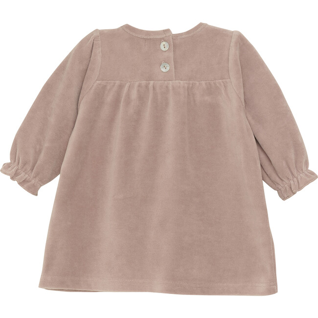 Babys Velour Round Neck Long Puff Sleeve Smocked Dress, Fawn - Dresses - 3