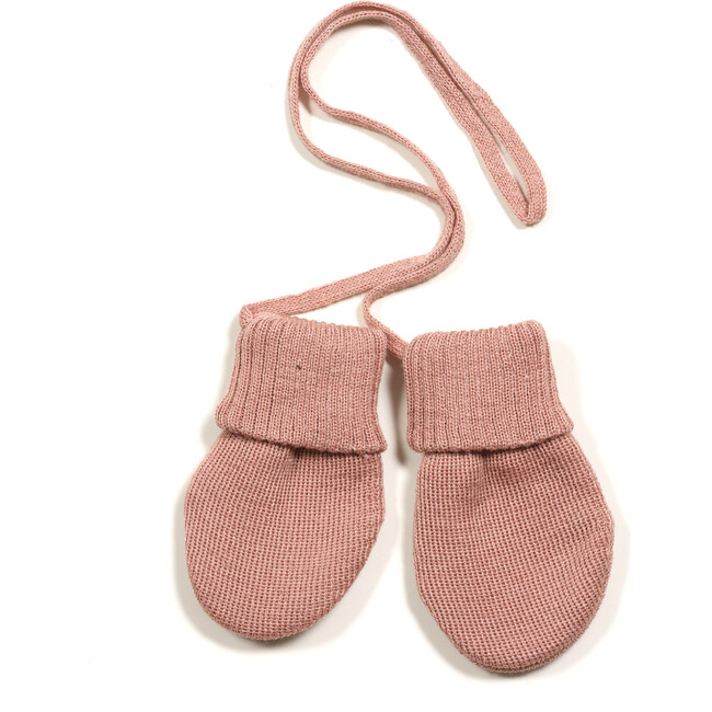 Babys Merino Wool Knit Thumb-Less Mittens, Dusty Rose