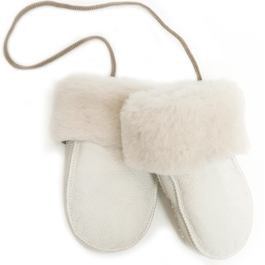 Babys Sheep Skin Non-Coated Mittens, White - Gloves - 1