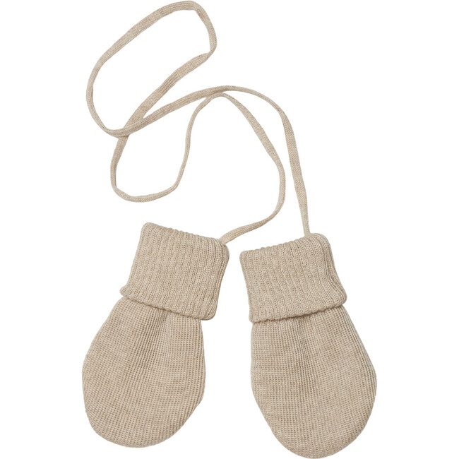 Babys Merino Wool Knit Thumb-Less Mittens, Sand