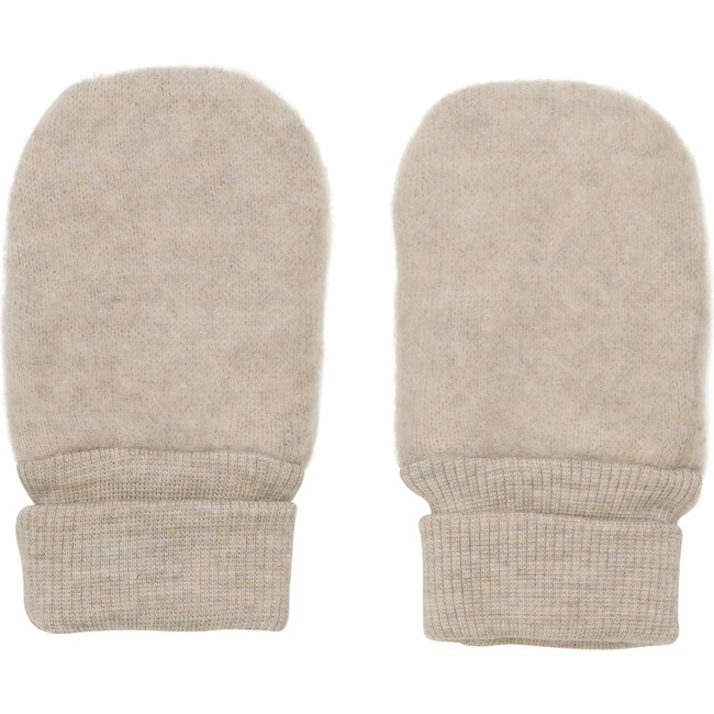 Babys Merino Wool Fleece Ribbed 2-Layer Mittens, Camel Melange