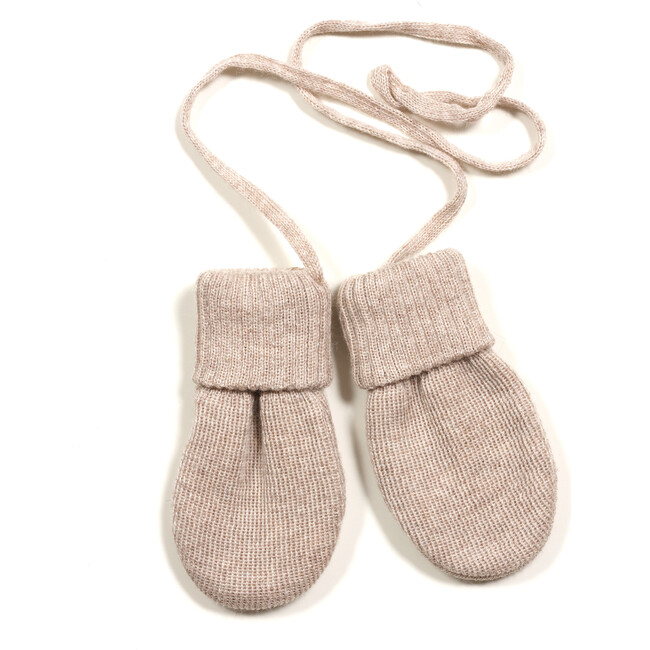 Babys Merino Wool Knit Thumb-Less Mittens, Camel