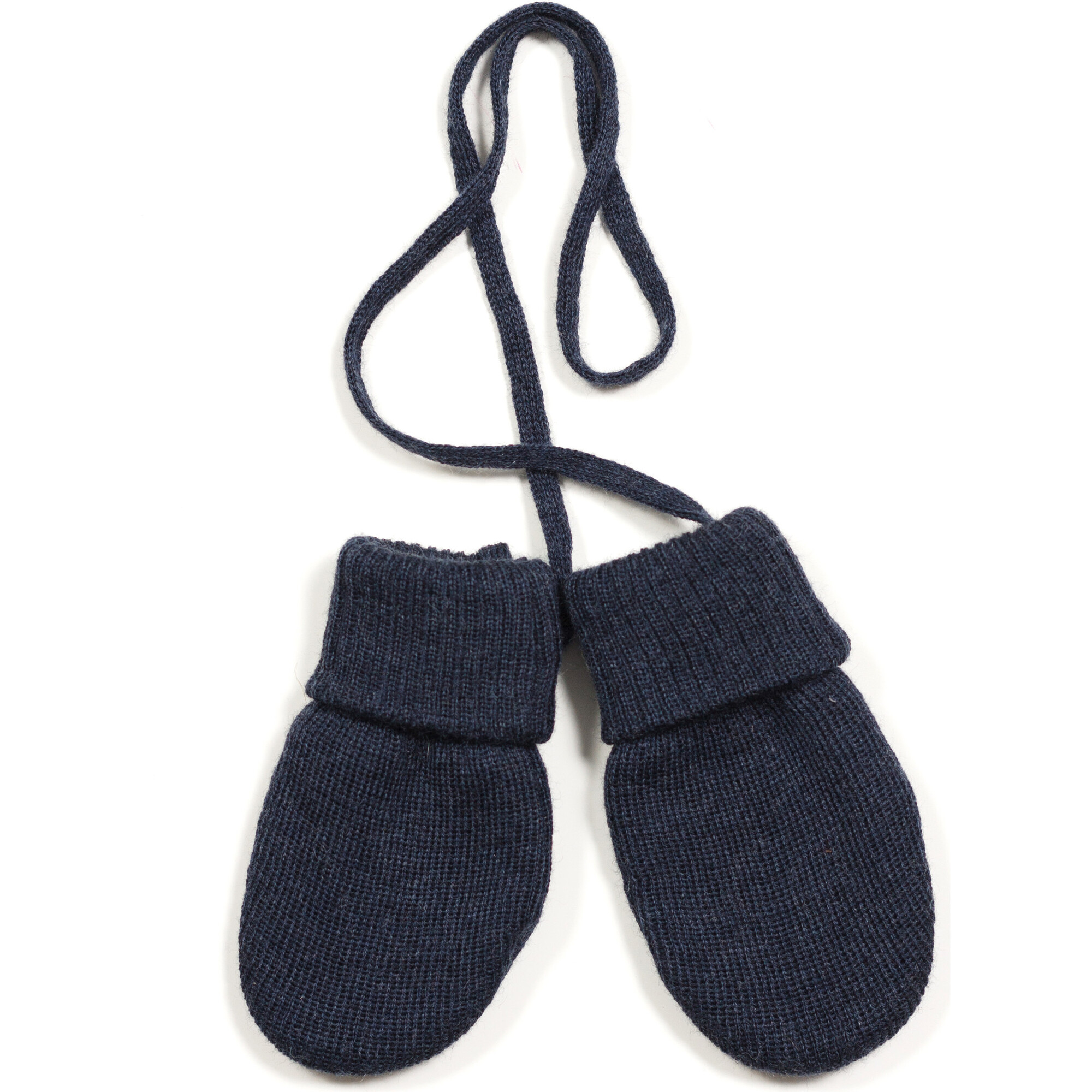 Babys Merino Wool Knit Thumb-Less Mittens, Navy - Gloves - 1
