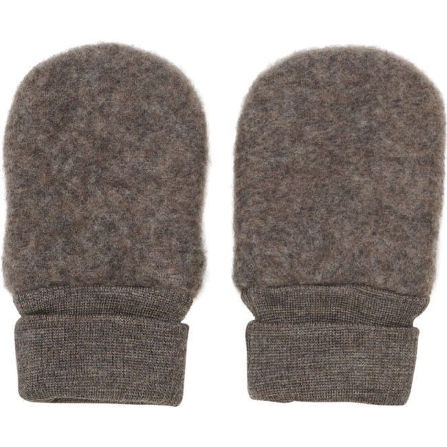 Babys Merino Wool Fleece Ribbed 2-Layer Mittens, Brown