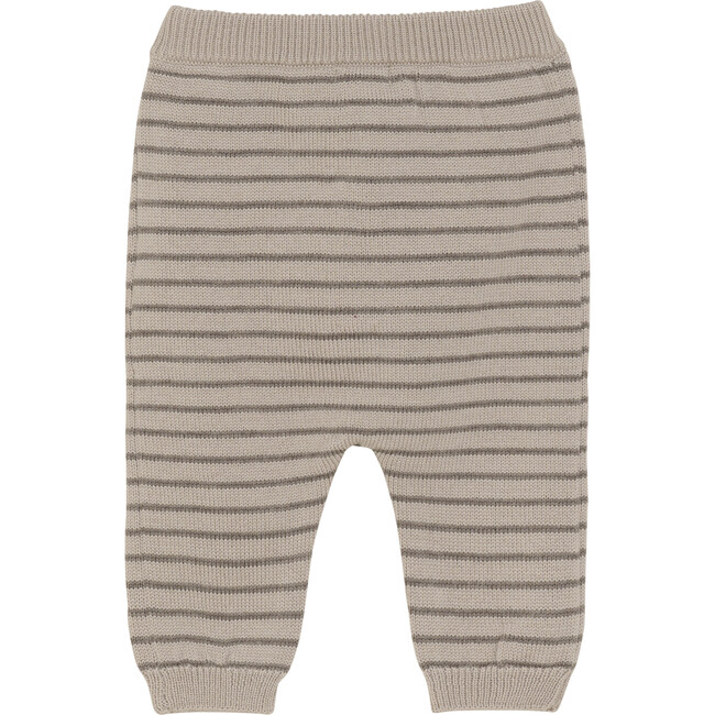 Babys Merino Wool Striped Elastic Waist Pants, Light Taupe - Pants - 3