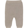 Babys Merino Wool Striped Elastic Waist Pants, Light Taupe - Pants - 3