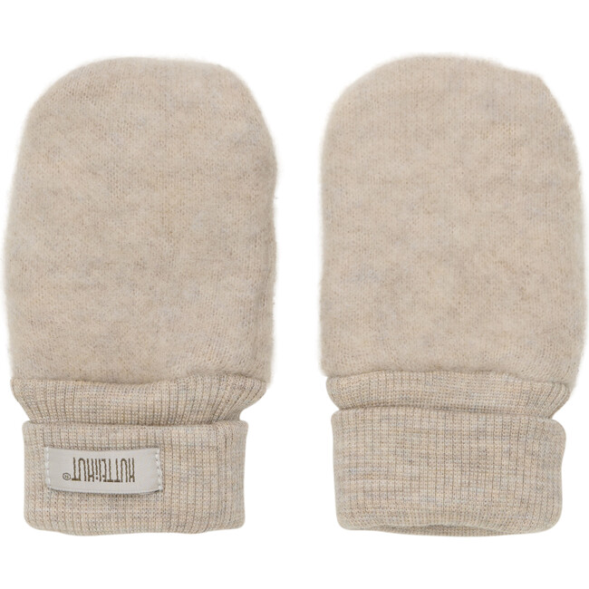 Babys Merino Wool Fleece Ribbed 2-Layer Mittens, Camel Melange - Gloves - 3